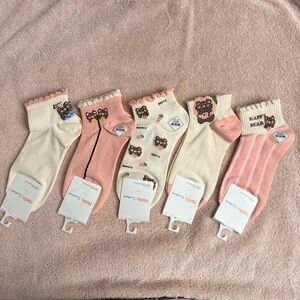 Bundle 5 Cute Pink and Cream Bear Socks